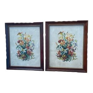 Vintage 1940s Framed Botanical Art Print Set Of 2 Lily Flowers Lithograph MCM